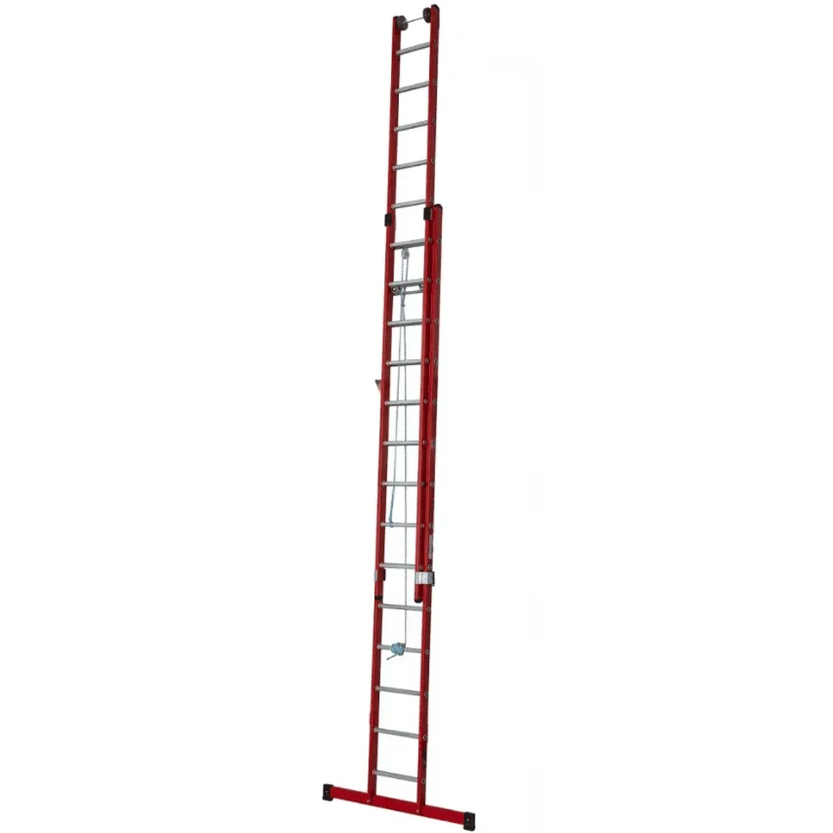 Диэлектрическая двухсекционная лестница 2х12 с тросом, алюминиевые перекладины